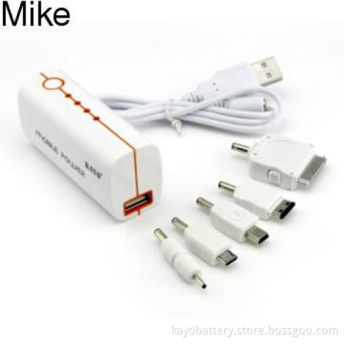 White mobile power bank 2600mAh 1A, 5pcs connector & LED indicator